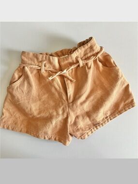 Zara shorts girls 13 14 cotton linen paper bag peach string belt casual summer